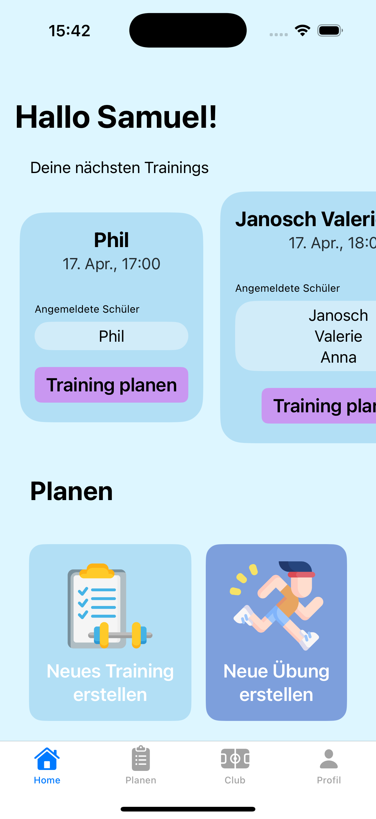 Screenshot der App, welcher den grundlegenden Aufbau der App darstellt